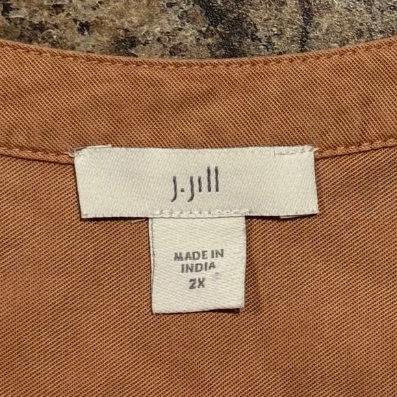 J Jill Top Lyocell Minimalist Utility Neutral Workwear Button Roll Tab Brown 2X - Picture 3 of 7